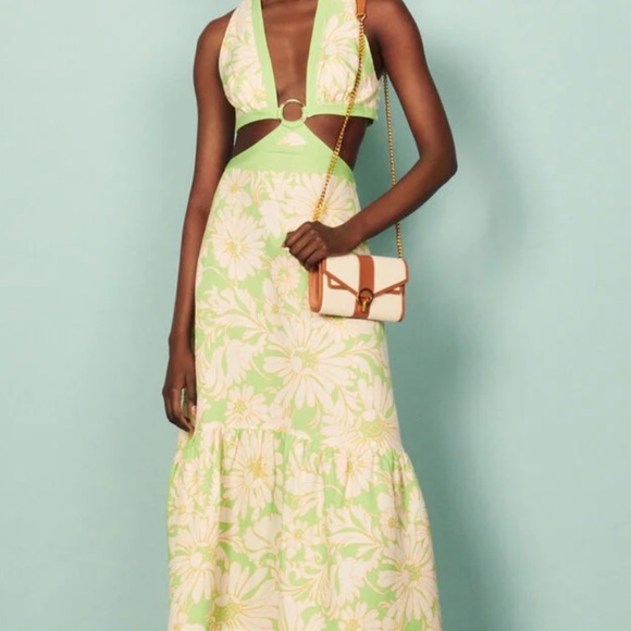 Sandro Dresses & Skirts - Millie Bobby  Brown ! Sandro Floral Cut Out Long Dress Green Size 8 Ludmila